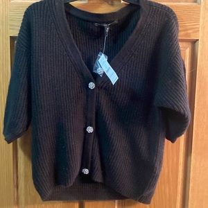 white house black market cropped short sleeve cardigan